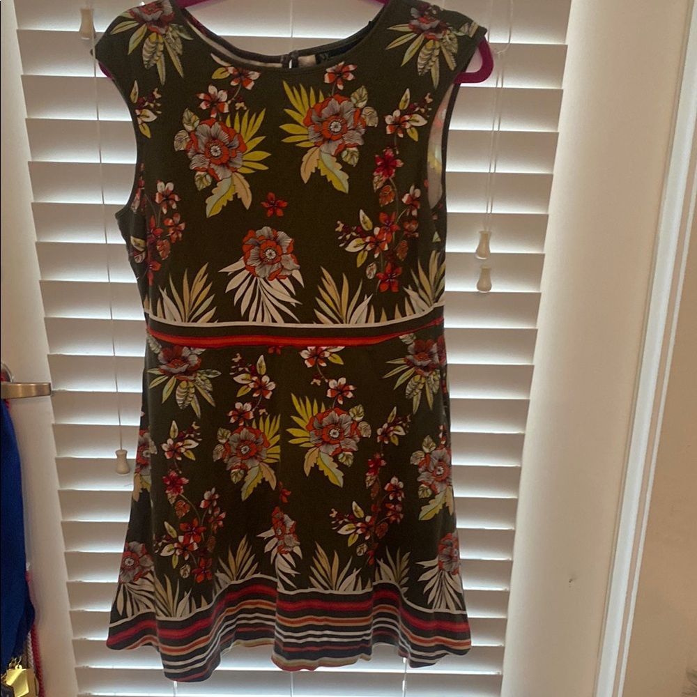 New York & Company Floral Dress - Olive and Red